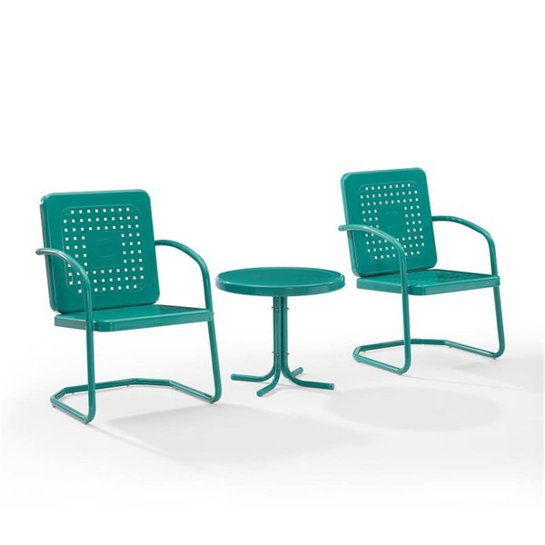 Crosley 3 Piece Bates Outdoor Chair Set with Side Table, Turquoise Gloss KO10019TU